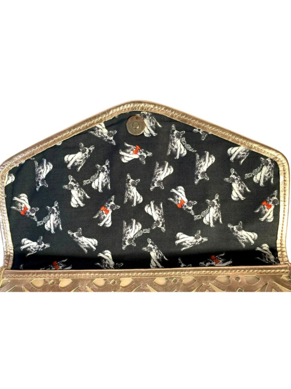 Ted Baker Pink Leather Envelope Clutch Rose Gold Hardware French Bulldog Lining - Picture 5 of 9